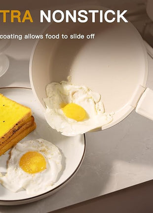 Astercook Ceramic Non-stick Cookware 21 Pcs Pots and Pans Set, Detachable Handle, RV Kitchen Non Stick Cooking Set Removable Handles, Oven Safe, Induction Ready, Stackable, Cream White