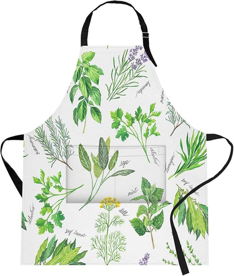 Britimes Apron Home Kitchen Cooking Baking Gardening for Women Men With Pockets Herbs Leaf Natural Gardening Basil 32x28 inch