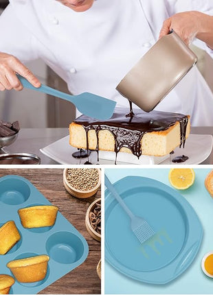 Economical 7in1 Nonstick Silicone Baking Cake Pan Cookie Sheet Molds Tray, Heat Resistant Bakeware Tools for Muffin Loaf Bread Pizza Cupcake