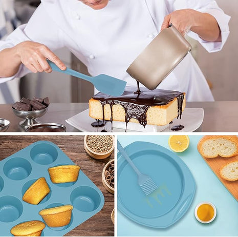 Economical 7in1 Nonstick Silicone Baking Cake Pan Cookie Sheet Molds Tray, Heat Resistant Bakeware Tools for Muffin Loaf Bread Pizza Cupcake