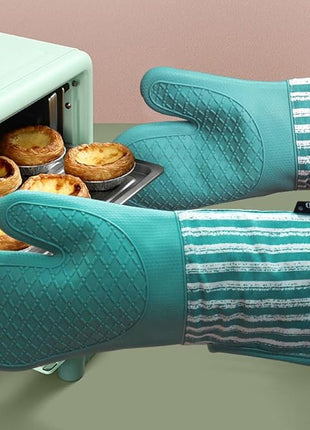 Silicone Oven Mitts Heat Resistant 932℉ with Waterproof & Non-Slip Kitchen Mittens, Set of 2 Extra Long Oven Gloves with Soft Cotton Terry Lining for Baking Cooking Barbecue