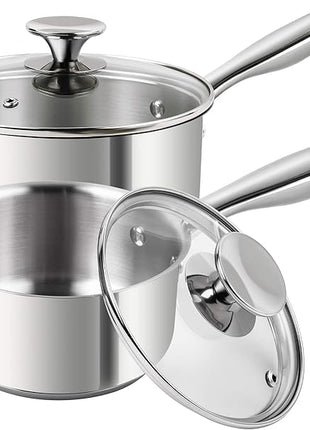 MICHELANGELO Stainless Steel Saucepan Set 1Qt & 2Qt, Premium German Technology Sauce Pans 2 Piece, 18/10 Stainless Steel Sauce Pan Set, Induction Compatible