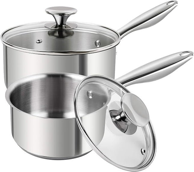 MICHELANGELO Stainless Steel Saucepan Set 1Qt & 2Qt, Premium German Technology Sauce Pans 2 Piece, 18/10 Stainless Steel Sauce Pan Set, Induction Compatible