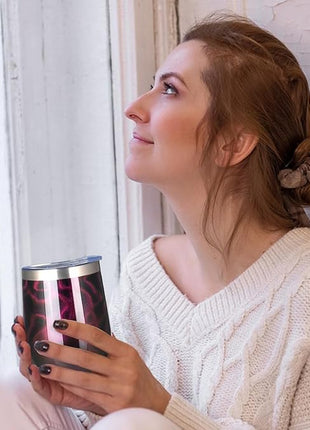 MEZMUT 12 Oz Insulated Wine Tumbler with Lid Double Wall Vacuum Stainless Steel Wine Glass Coffee Mug Insulated Tumbler Cup for Champaign, Cocktail, Beer (Purple Gold, 1 Pack)