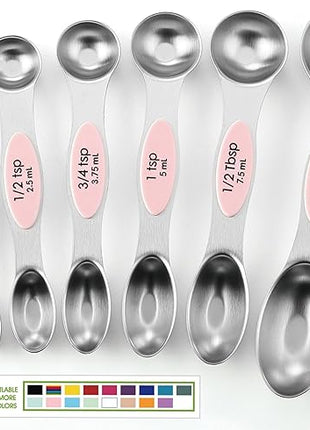 Spring Chef Stainless Steel Magnetic Measuring Spoons Set of 8 with Leveler, Dual Sided Teaspoon & Tablespoon Measuring Spoons with Strong Magnets, Kitchen Gadgets for Baking & Cooking - Pink Lemonade