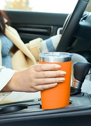 SUNWILL Travel Coffee Tumbler 20 oz, Insulated Mug with Lid, Stainless Steel Cup for Hot and Cold Drinks, Powder Coated Orange