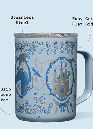 Corkcicle Classic Coffee Mug - Triple Insulated Stainless Steel for Travel - Shatter-Proof Lid - Keeps Drink Hot Over 3 Hours - Holiday Mug Gift - 16 oz - Princess Cinderella