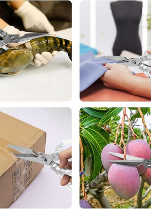 CGBE Kitchen Scissors, Multi-Purpose Kitchen Shears, Heavy Duty Dishwasher Safe Food Scissors for Chicken, Poultry, Fish, Meat & Herbs with Non-Slip Grips (Transparent)