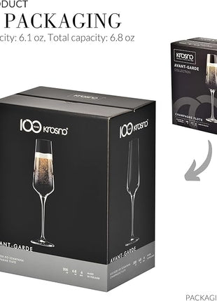 Krosno Crystal Champagne Flute Glasses, Set of 6, 6.1 oz, Avant-Garde Collection, Classic Shape for Timeless Style, Ideal for Mimosas, Prosecco, Sparkling Wine, Dishwasher Safe, Made in Europe
