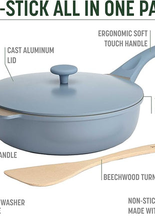 Goodful All-in-One Pan, Multilayer Nonstick, High-Performance Cast Construction, Multipurpose Design Replaces Multiple Pots and Pans, Dishwasher Safe Cookware, 11-Inch, 4.4-Quart Capacity, Blue Mist