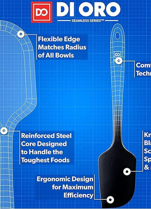 DI ORO Silicone Spatula Set - Rubber Kitchen Spatulas for Baking, Cooking, & Mixing - 600°F Heat-Resistant & BPA Free Silicone Scraper Spatulas for Nonstick Cookware - Dishwasher Safe (4pc, Black)