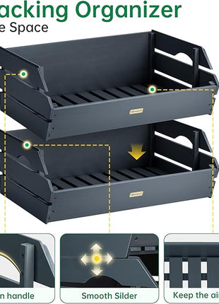 HABAU Wood Potato Onion Storage Bins - Wooden Stackable Produce Basket - Fruit Vegetable Storage for Kitchen Pantry Organization, Set 2 Pieces