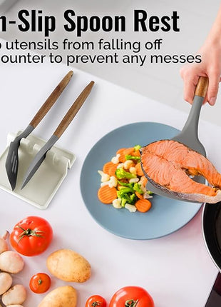 Zulay Kitchen Silicone Utensil Rest with Drip Pad for Multiple Utensils - BPA-Free, Heat-Resistant Spoon Rest & Spoon Holder for Stove Top - Kitchen Utensil Holder for Ladles & Tongs - Gardenia