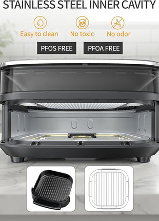 Extra Large Air Fryer,11-IN-1 6 QT 450F Air Fryer with Superior Airflow, Dual Heat Source Technology, Smart Digital Wide Fryer with Basket, Fits a 12" Pizza or 33 Chicken Wings