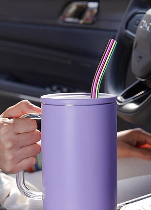 Tomorotec 40oz Straws, 14PCS Stainless Steel Replacement Straws for Stanley 40oz Adventure Quencher Travel Tumblers w/Cleaning Brushes 2PCS, Food-Grade, Dishwasher Safe for Smoothies (Metallic)