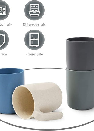 shopwithgreen 15 oz Wheat Straw Cup with Handles, Unbreakable Drinking Glasses Stackable | Reusable Water Tumbler, Mug Set for Coffee, Wine, Camping, BPA-Free | Dishwasher & Microwave Safe