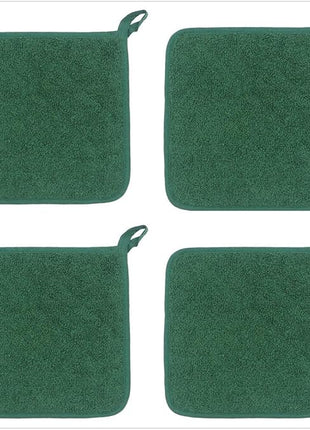 Cotton Pot Holders Cotton Made Machine Washable Heat Resistant Everyday Kitchen Basic Terry Pot Holder, Hot Pads, Trivet for Cooking and Baking Set of 4 (Dark Green)
