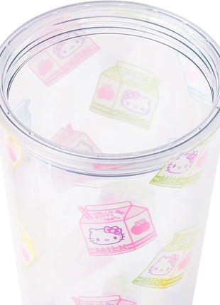 Silver Buffalo Sanrio Hello Kitty Milk Carton Pattern Plastic Boba Tumbler w Lid and Wide Straw, 24 Ounces
