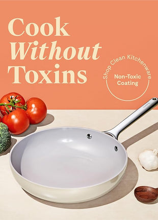 Caraway Nonstick Ceramic Frying Pan (2.7 qt, 10.5") - Non Toxic, PTFE & PFOA Free - Oven Safe & Compatible with All Stovetops (Gas, Electric & Induction) - White