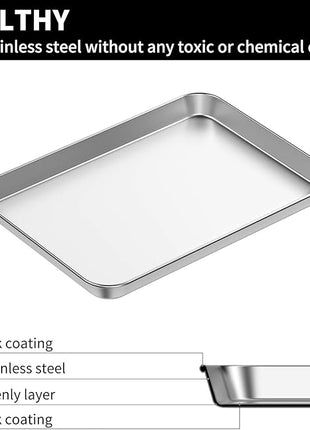 Baking Sheets Set of 2, Bastwe Stainless Steel Baking Pan Tray Cookie Sheet, Size 10 x 8 x 1 inch, Non Toxic & Healthy, Rust Free & Easy Clean