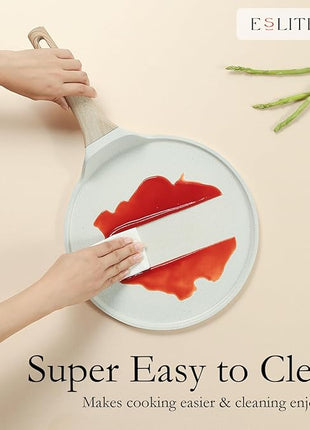 ESLITE LIFE 11 Inch Crepe Pan with Spreader, Nonstick Ceramic Flat Skillet Dosa Tawa Comales Para Tortillas Pancake Pan, PTFE & PFOA Free, White