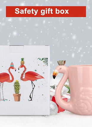16 oz Cute Pink Coffee Mug Ceramic Flamingo Gift Unique Cups Mom Day Gift for Women Her Grandma Pretty Mug Funny Coffee Cup Funky Xmas Presents for Girlfriend Decorative Animal Decor Christmas Mugs