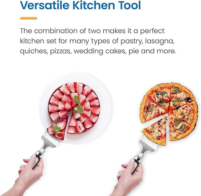 Pie Server Spatula and Cake Slicer Set with Luxury Gift Box, Black Stainless Steel Set - Kitchen Essentials for Cutting & Serving Desserts, Lasagna-Great for Anniversary, Christmas Spatula pie gadgets