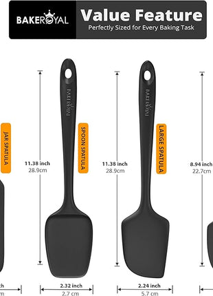 Silicone Spatula Set - 4-Piece Rubber Spatulas Silicone Heat Resistant 600°F for Everyday Task - Seamless Design Kitchen Spatulas for Nonstick Cookware - Black