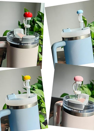 4 Pack Silicone Straw Covers Cap for Stanley Cup 30 40 oz, Cute Mushroom Straw Topper, Accessories for Stanley Cup Tumbler, Christmas Gifts for Women