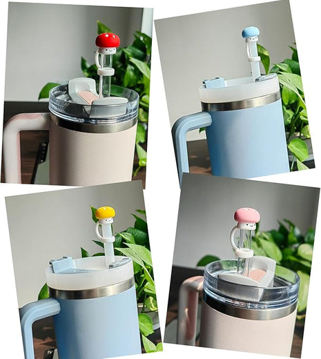 4 Pack Silicone Straw Covers Cap for Stanley Cup 30 40 oz, Cute Mushroom Straw Topper, Accessories for Stanley Cup Tumbler, Christmas Gifts for Women