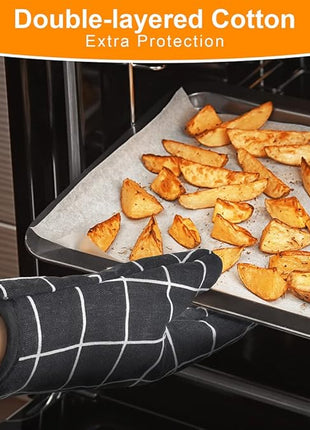 AUAUY Oven Mitts and Pot Holders 6PCS Set, 392°F Heat Resistant Cooking Gloves and Hot Pads Baking Mittens Grilling Gloves BBQ Gloves Non-Slip Kitchen Mittens for Oven Cooking Baking Grilling