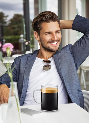 LUXU Glass Coffee Mugs 16 oz,Set of 4 Large Glass Coffee Cups Clear Tea Cups,Iced Coffee Glasses,Lead-Free Drinking Glasses for Water,Cappuccino,Latte,Cereal,Yogurt,Milk-Flat Bottomed Design