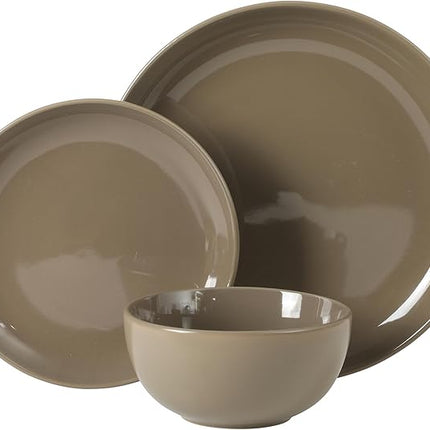 Gibson Home Rockaway 12 Piece Plates and Bowls Matte Outside/Shiny Inside Glaze Service for 4 Dinnerware Set - Brown - Dishwasher and Microwave Safe