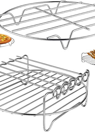 Air Fryer Rack for Air Fryer Oven, Set of 2 Multi-purpose Accessories Metal Double Layer Wire Rack with Skewer for Ninja Power XL Cosori Instant Pot Gourmia Chefman, Dishwasher Safe