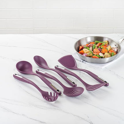 Restaurantware-Met Lux Kitchen Utensil Set, 1 Silicone Utensil Set - Consists 6 Pieces, High-Heat Tolerance, Purple Silicone Kitchen Utensils, For No-Stick Cookware