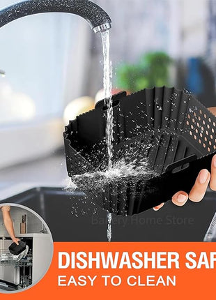 2 Pack Air Fryer Silicone Liners, Suitable with Ninja SL400 SL401 AF300 AF400 and 8/9/10QT Double Basket Air Fryer Liners,Heat Resistant Easy Cleaning Air Fryers Oven Accessories,black