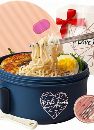 AI LOVE PEACE Ramen Bowl, 40 oz Microwaveable Noodle Cooker for Ramen, Pho, Soup, and Pasta, Dishwasher Safe and Portable, Ideal for Home, Office, Dorm, or Gift (Pink)