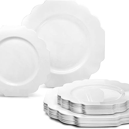 " OCCASIONS " 50 Plates Pack (25 Guests)-Heavyweight Wedding Party Disposable Plastic Plate Set -(25x10.5'' Dinner + 25x8'' Salad/Dessert) (Imperial in White)