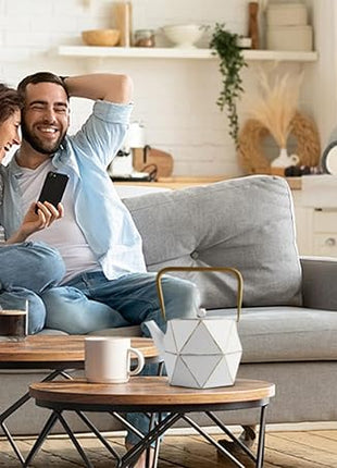 Toptier Cast Iron Teapot, Stovetop Safe Japanese Cast Iron Tea Kettle, Diamond Design Tea Pot with Removable Infuser for Loose Tea, 30 Ounce (900 ml), White