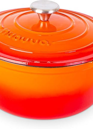 Cast Iron Pot with Lid – Non-Stick Ovenproof Enamelled Casserole Pot, Oven Safe up to 500° F – Sturdy Dutch Oven Cookware – Orange, 5-Quart, 24cm – by Nuovva
