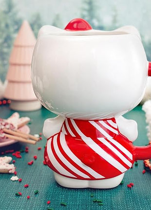 Silver Buffalo Sanrio Hello Kitty Christmas Holiday Candy Cane Dress 3D Sculpted Ceramic Mug, 20 Ounces