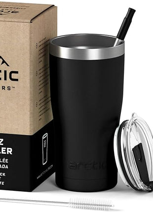 Arctic Tumblers | 20 oz Matte Black Insulated Tumbler with Straw & Cleaner - Retains Temperature up to 24hrs - Non-Spill Splash Proof Lid, Double Wall Vacuum Technology, BPA Free & Built to Last