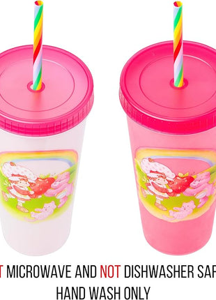 Silver Buffalo Care Bears Strawberry Shortcake Color Change Plastic Tumbler 4 Pack Featuring Orange Blossom Lemon Meringue Cheer Funshine Friend Blueberry Muffin Grumpy, 24 Ounces