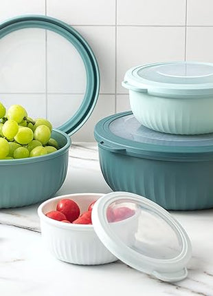COOK WITH COLOR Prep Bowls with Lids- Wide and Deep Nesting Plastic Small Mixing Bowl Set with Lids, 8 Piece Set - Wide Bowls, Teal
