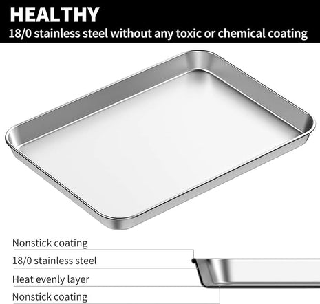Baking Sheet Set of 5, Bastwe 18 inch Commercial Grade Stainless Steel Baking Pan, Professional Bakeware Oven Tray, Healthy & Non-toxic, Rust Free & Mirror Finish, Easy Clean & Dishwasher Safe