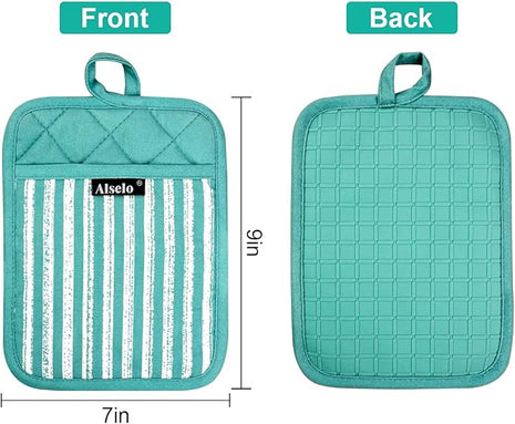 Silicone Pot Holders Set of 3 Heat Resistant & Non Slip Potholders, Professional Oven Hot Pads with Pockets Mitts for Kitchen Cooking Baking Barbecue