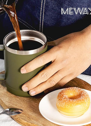 MEWAY 12oz Coffee Mug With Handle 8 Pack Bulk,Stainless Steel Insulated Travel Tumblers With Sliding Lid,Double Wall Vacuum Camping Cup for Hot & Cold Drinks Tea (Army Green,Set of 8)