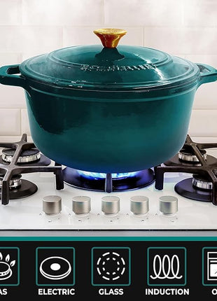 MUELLER HOME 4.5 QT Enameled Cast Iron Dutch Oven, Heavy-Duty Casserole Dish and Braiser Pan with Lid, Oven-Safe up to 500° F & Across All Cooktops, Housewarming Gifts New Home, Emerald