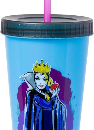 Silver Buffalo Disney Villains 4 pack Color Change Plastic Tumbler Featuring The Evil Queen, Cruella De Vil, Ursula, and Maleficent, 24 Ounces