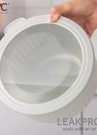 COOK WITH COLOR Prep Bowls with Lids- Wide and Deep Nesting Plastic Small Mixing Bowl Set with Lids, 8 Piece Set - Deep Bowls, Grey/Pink